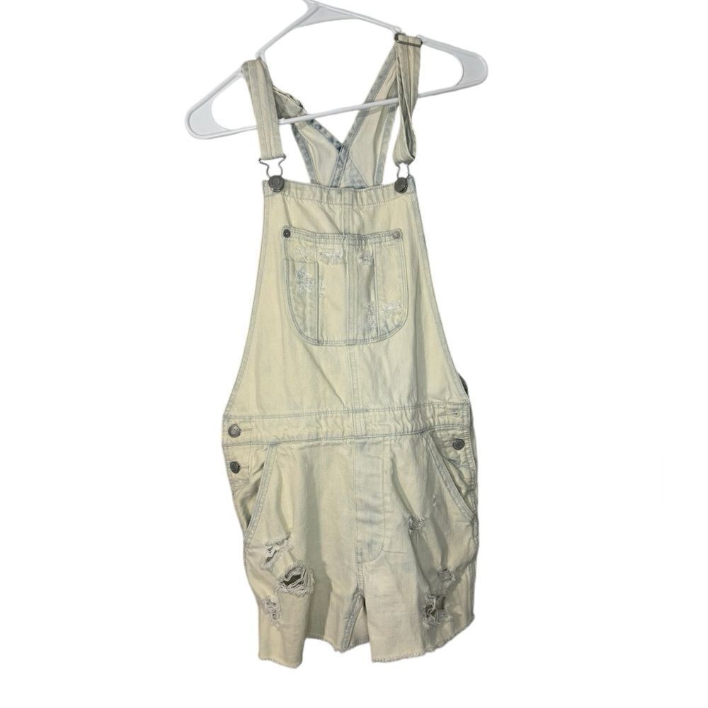American Eagle Light Wash Distressed Overalls XS